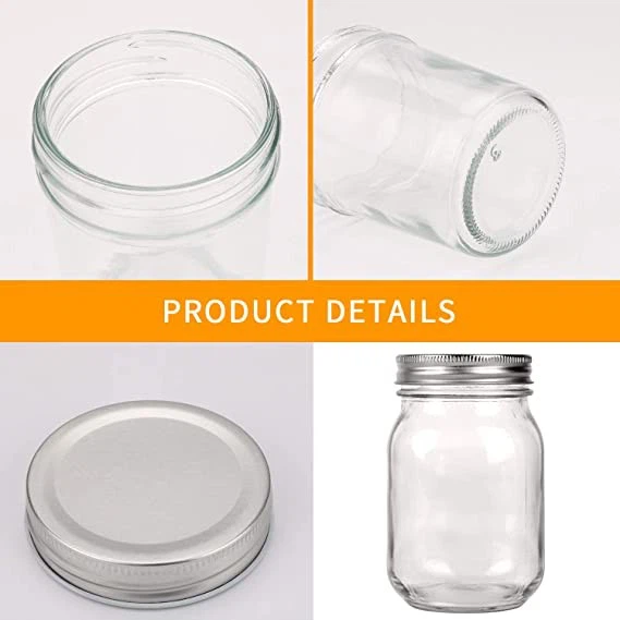 16oz Glass Jars With Regular Lids, Mason Jar With Airtight Lids, Clear Glass Jar