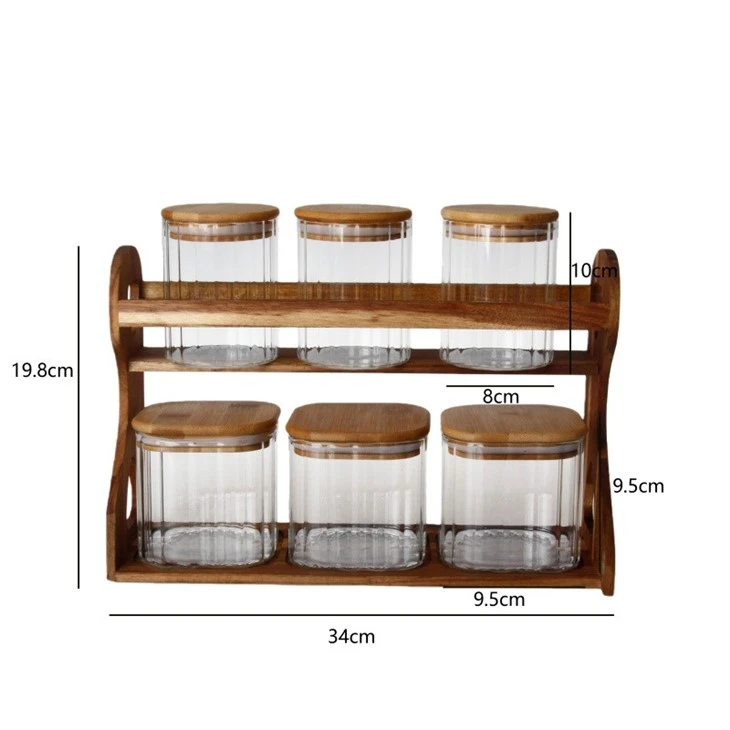 Hexagon-Set High Borosilicate Glass Storage Jars With Wooden Lids & Base suppliers