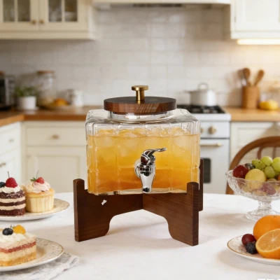 長方形のガラス飲料ディスペンサー